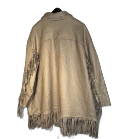 TWRHLL by Christie Brinkley Brushed Faux Melton Jacket with Fringe Tan NEW 2XL - Picture 5 of 8